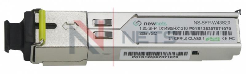 Оптический трансивер NS-SFP-1.25G-W43S20, 1.25G Tx/Rx: 1490/1310nm 20km SC
