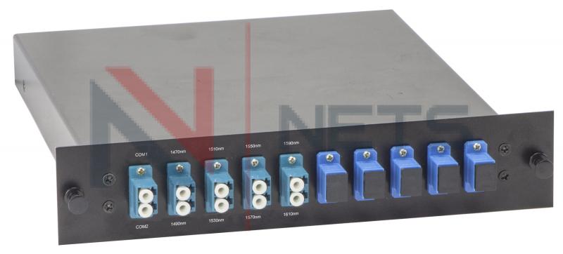 Оптический мультиплексор CWDM 1x8 длины волн 1470-1610нм, (LC/UPC), COM (SC/UPC) 1/2 Rack