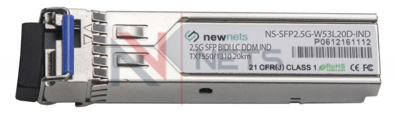 Оптический трансивер NS-SFP2.5G-W53L20D-IND, 2.5G Tx/Rx: 1550/1310nm 20km LC, DDM (Industrial)