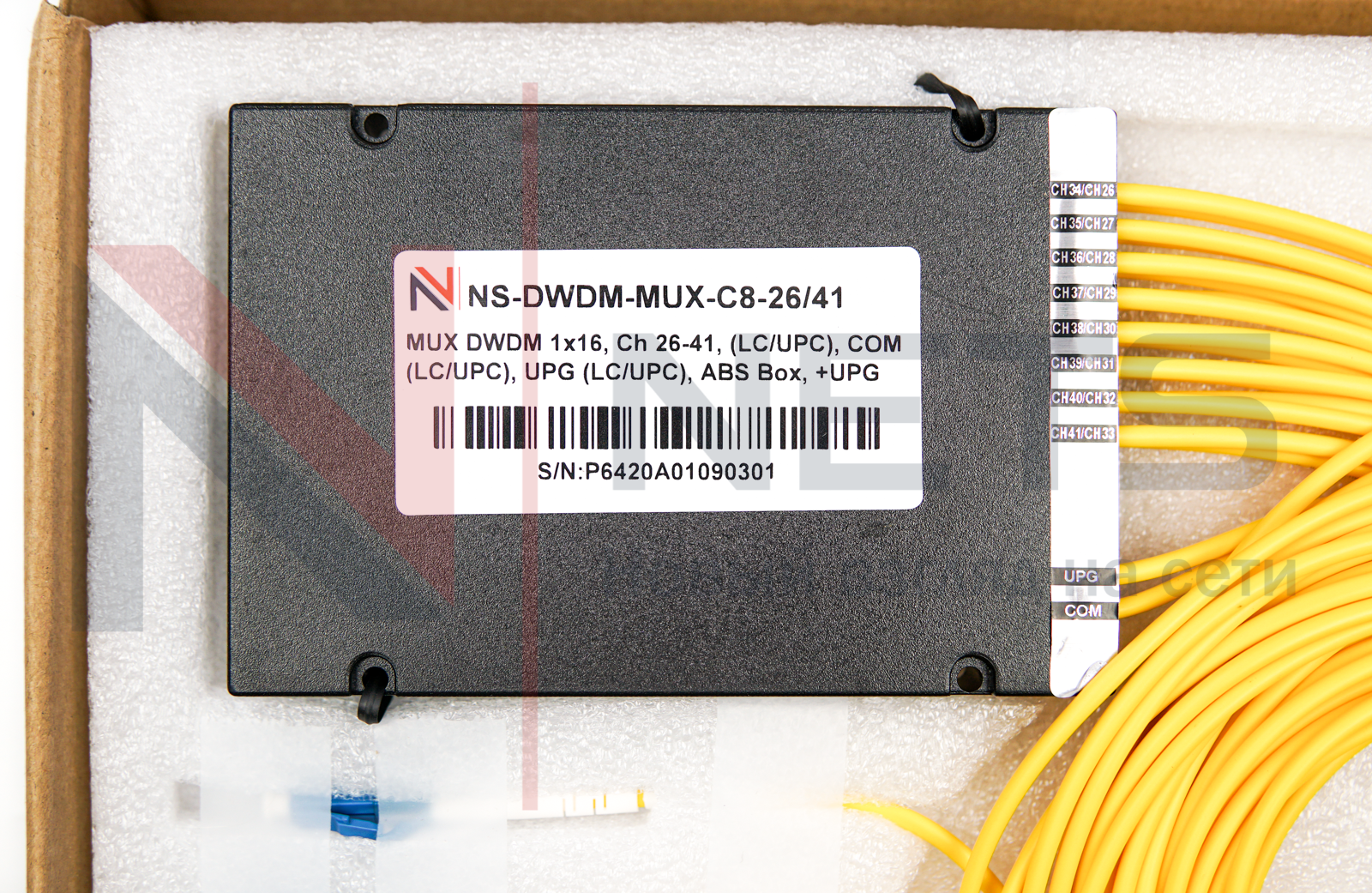 Оптический мультиплексор DWDM 1x16, каналы 26-41, (LC/UPC), COM (LC/UPC), ABS Box