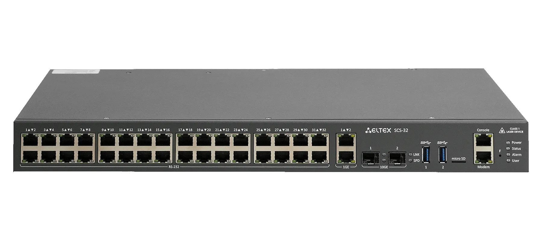 Консольный сервер SCS-32, 32 порта RS-232 (RJ-45), 2 порта 1G RJ-45, 2 порта 10G SFP+, 2 слота для БП