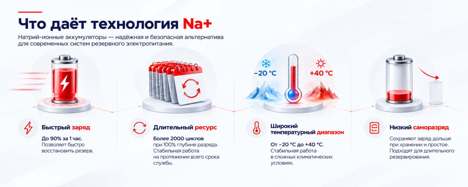Преимущества технологии Na+ для резервного питания