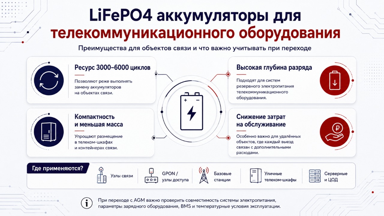 LiFePO4 аккумуляторы: меньше замен на удалённых объектах связи